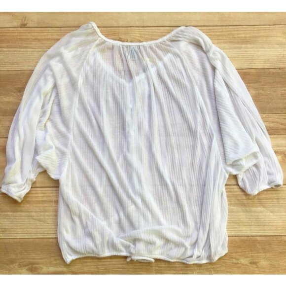 American Rag Cie Flowy Summer Top Womens M White Boho Sheer Peasant Blouse - Picture 7 of 7